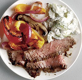 Grilled flank steak with cucumber-yogurt sauce