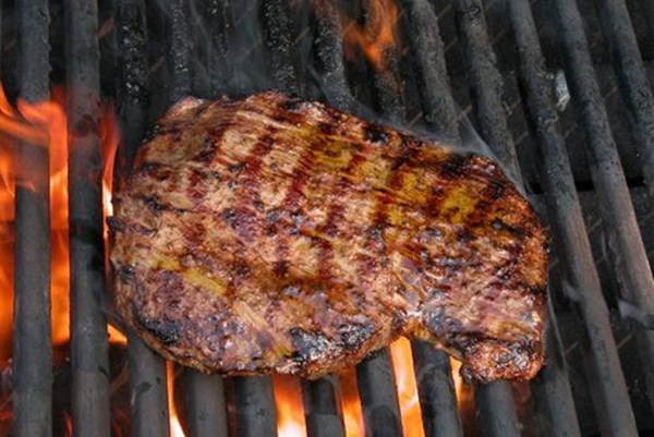 Grilled flank steak with garlic & rosemary