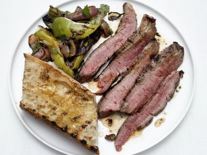 Grilled flank steak with peperonata