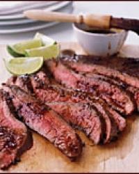Grilled flank steak with soy-chile glaze