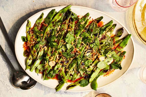 Grilled flat beans with agrodolce