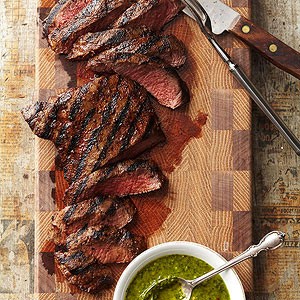 Grilled flat iron steaks with chimichurri