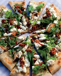 Grilled flatbreads with mushrooms, ricotta and herbs