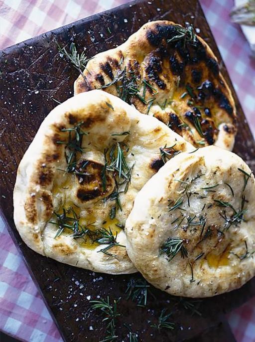 Grilled flatbreads with rosemary oil