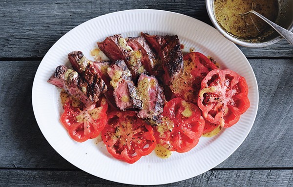Grilled flatiron steak with toasted spice vinaigrette