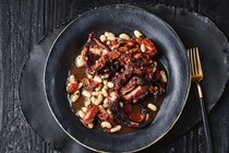 Grilled Fremantle octopus with tomato-braised beans