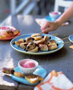 Grilled fruit skewers with ginger-poppy seed lacquer