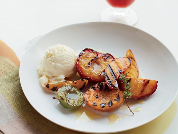 Grilled fruit with honeyed lemon thyme vinegar [Dan Barber]