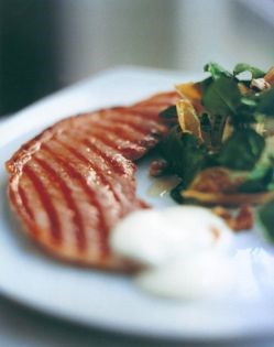 Grilled gammon with pear mayonnaise and a chicory salad