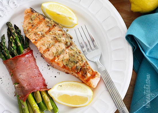 Grilled garlic Dijon herb salmon