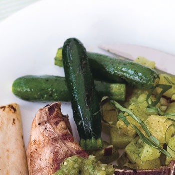 Grilled garlic-marinated baby zucchini