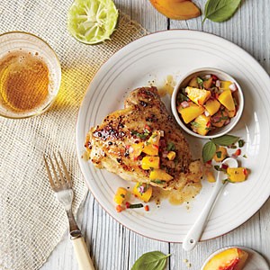 Grilled ginger-glazed chicken livers with spicy plum sauce