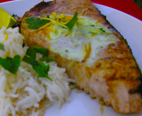 Grilled ginger margarita swordfish with tequila lime and orange zest homemade butter
