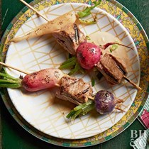 Grilled ginger pork & radish skewers