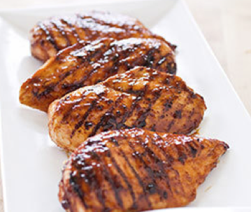 Grilled glazed boneless, skinless chicken breasts