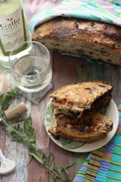 Grilled goat cheese with tomato & tarragon on olive bread