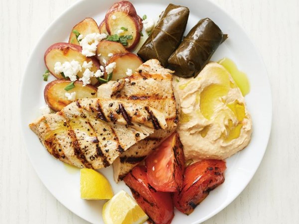 Grilled Greek turkey platter