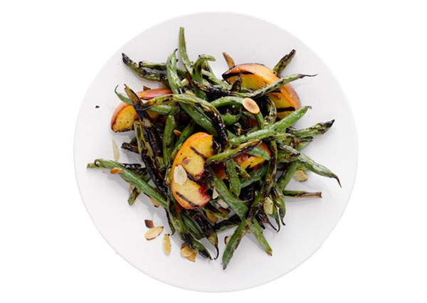 Grilled green beans and peaches