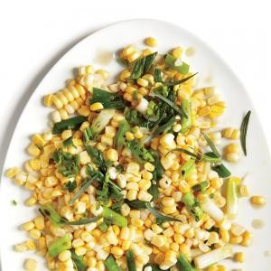 Grilled green onions with corn and tarragon