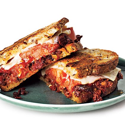 Grilled Gruyère and olive tapenade sandwiches