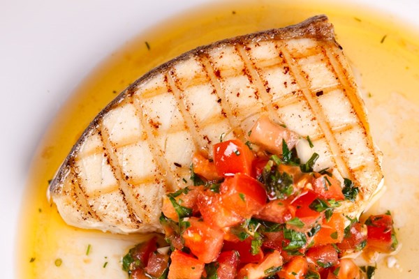 Grilled halibut with lemon-basil vinaigrette