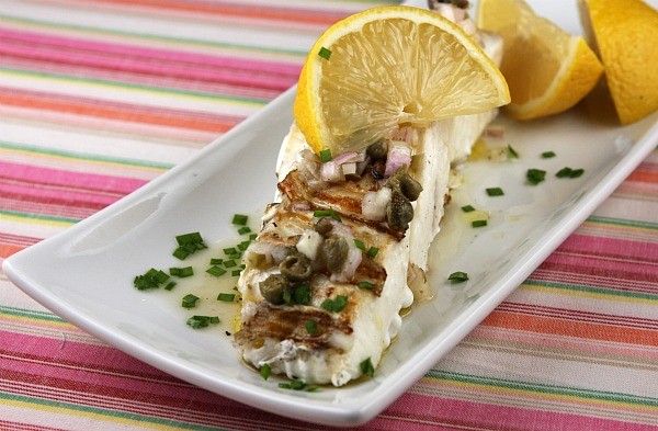 Grilled halibut with lemon-caper vinaigrette