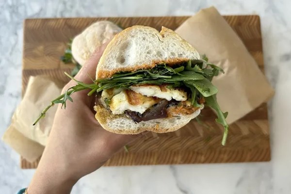 Grilled halloumi & eggplant sandwich