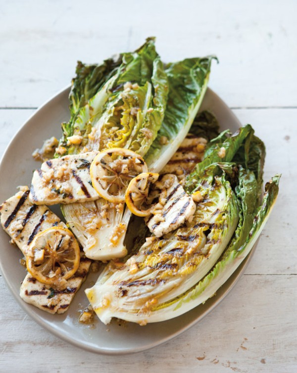 Grilled halloumi & little gem salad with preserved-lemon dressing