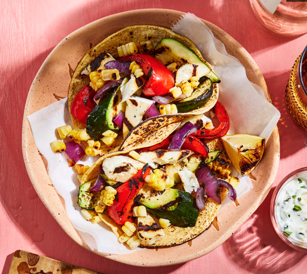 Grilled halloumi & summer vegetable tacos