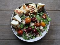 Grilled halloumi and cherry salad