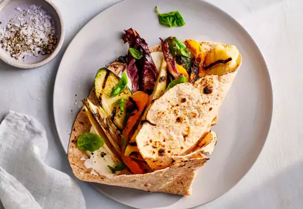 Grilled-halloumi-and-veggie wraps