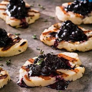 Grilled halloumi cheese with blueberry-balsamic jam