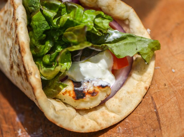 Grilled halloumi pita sandwiches