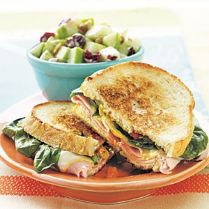 Grilled ham, Muenster, and spinach sandwiches