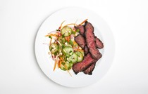 Grilled hanger steak with cucumber salad