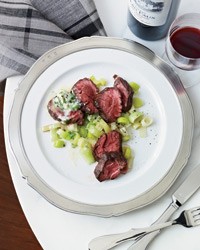Grilled hanger steak with garlic-brandy butter