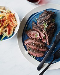 Grilled hanger steak with kimchi-apple slaw