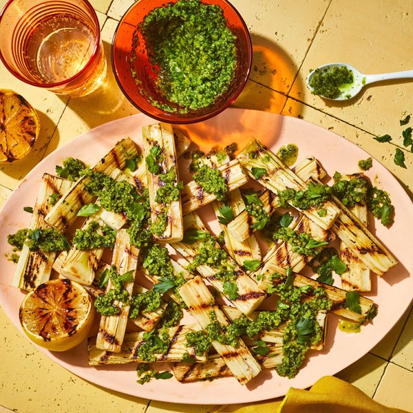 Grilled hearts of palm with olive & herb tapenade