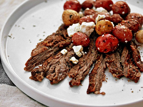 Grilled herb skirt steak with lemon-feta potatoes