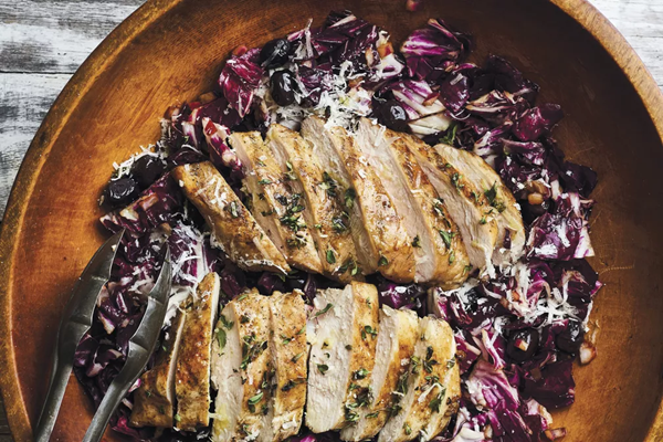 Grilled herbed chicken breasts with radicchio