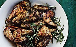 Grilled herbed poussins