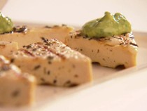Grilled herbed tofu with avocado cream