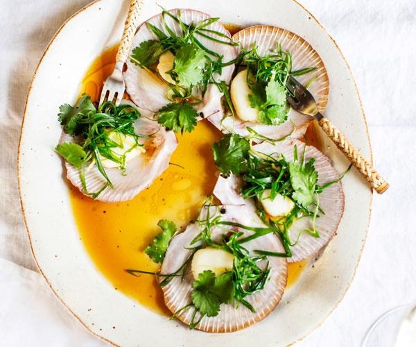 Grilled Hervey Bay scallops with soy and ginger