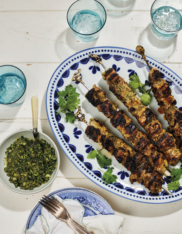 Grilled honey-jalapeño pork skewers