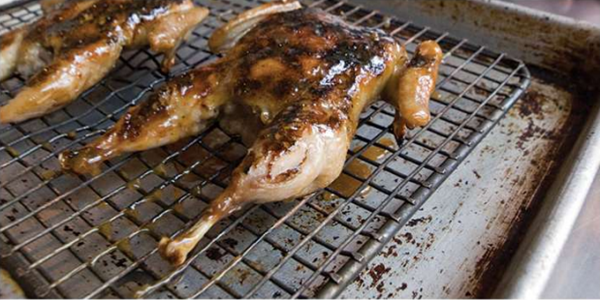 Grilled honey-lacquered quail