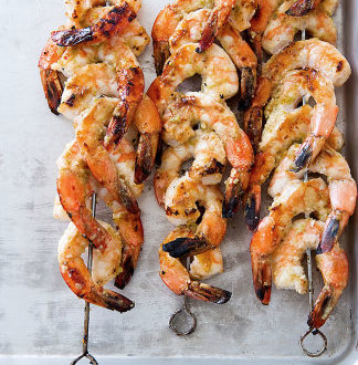 Grilled jalapeño and lime shrimp skewers