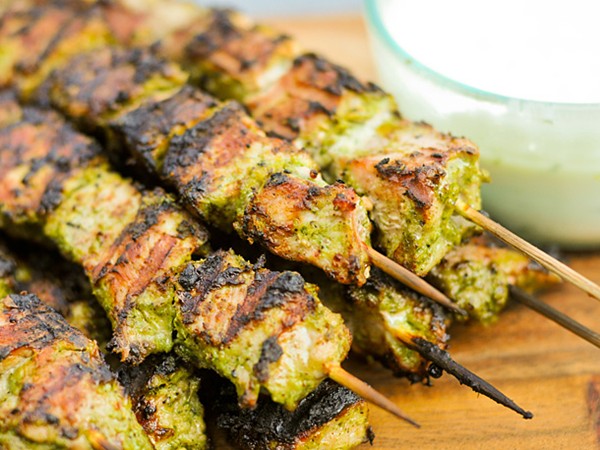 Grilled jerk pork skewers