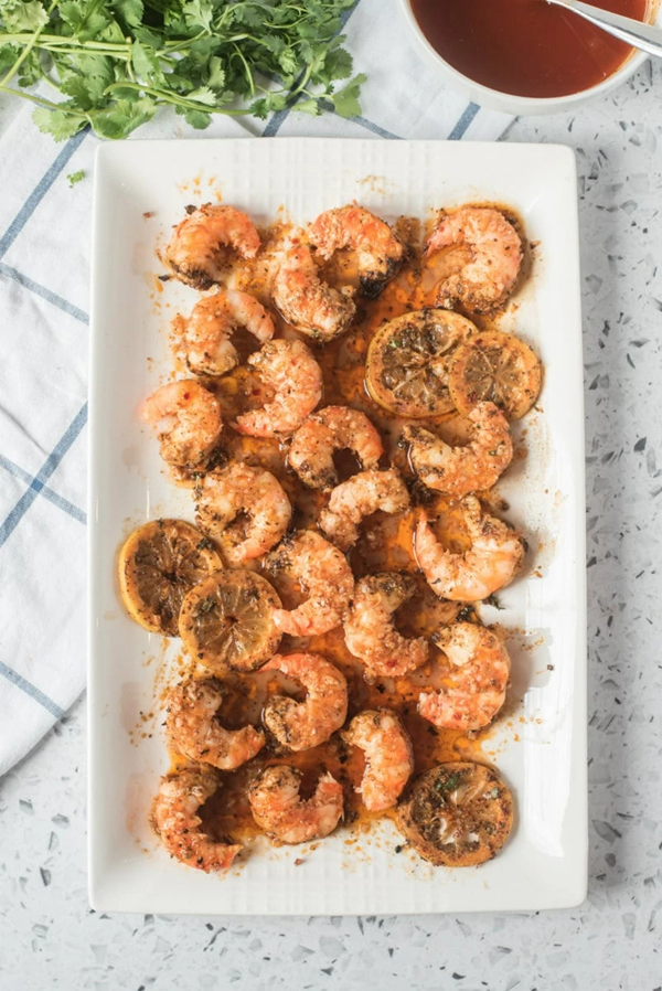 Grilled jumbo shrimp drizzled with lemon-chipotle butter
