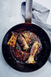 Grilled king oyster mushrooms with tarragon butter