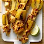 Grilled kiwi-chicken kabobs with honey-chipotle glaze